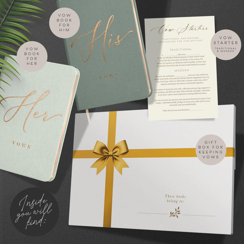 ARTESORI Vow Books His and Hers - Linen Wedding Vow Books Perfect as Bride & Groom Gifts, Wedding Registry Ideas - His & Hers Gifts Wedding Vow Book - Wedding Essentials & Accessories [Mint & Sage] - Image 2