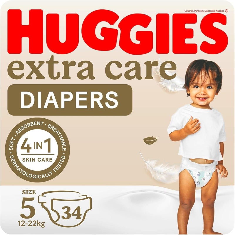 Huggies Extra Care Baby Diapers Size 5 12-22 kg Value Pack 34 pcs