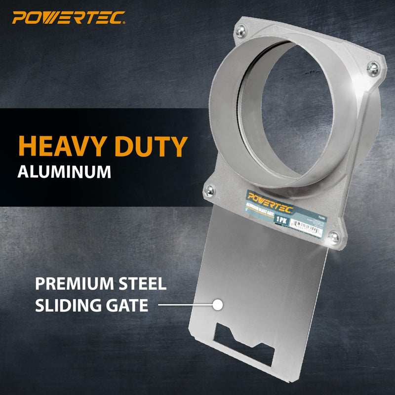 POWERTEC 6 inch Aluminum Blast Gate w/Anti Clog and Air Leak Seal for Dust Collector, Dust Collection Fittings, Dust Collection Hose, Shop Vac, Hose Clamps, 1PK (70396) - Image 4