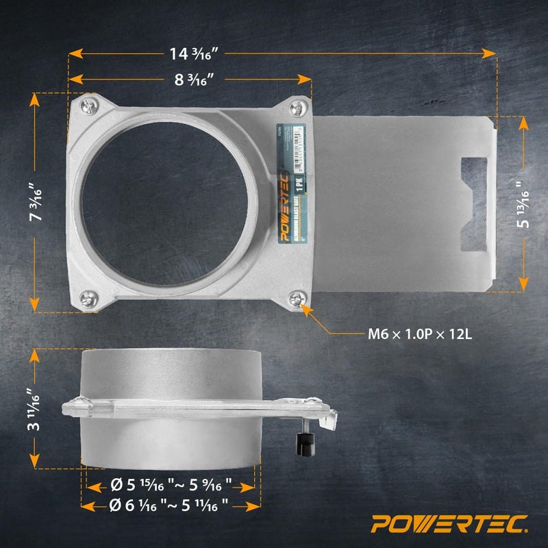 POWERTEC 6 inch Aluminum Blast Gate w/Anti Clog and Air Leak Seal for Dust Collector, Dust Collection Fittings, Dust Collection Hose, Shop Vac, Hose Clamps, 1PK (70396) - Image 1