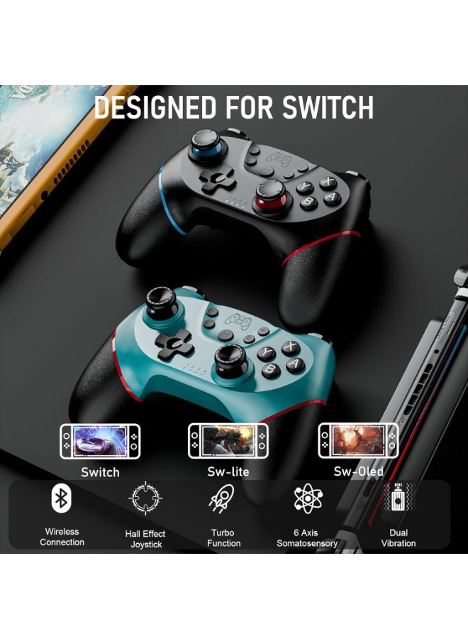 KISSUN 2-Pack Wireless Pro Controllers for Nintendo Switch/Lite/OLED, Hall Effect Joysticks, Motion Control, Vibration, Turbo & Wake-Up Function - Image 3