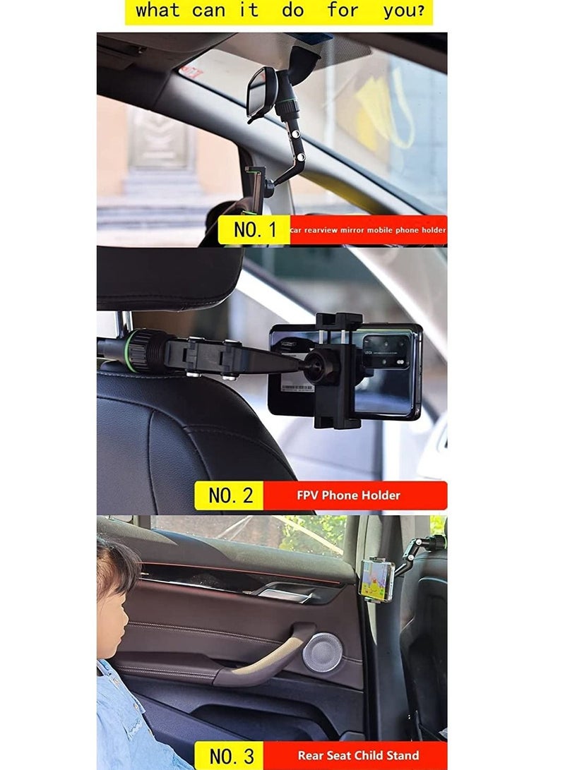 Car Phone Holder Multifunctional 360 Degree Rotatable Auto Rearview Mirror Mount Seat Hanging Clip Bracket Cell Phone Holder for 4.0-6.1 Inch Phone Gps Navigation Adjustable Support (green) - Image 2
