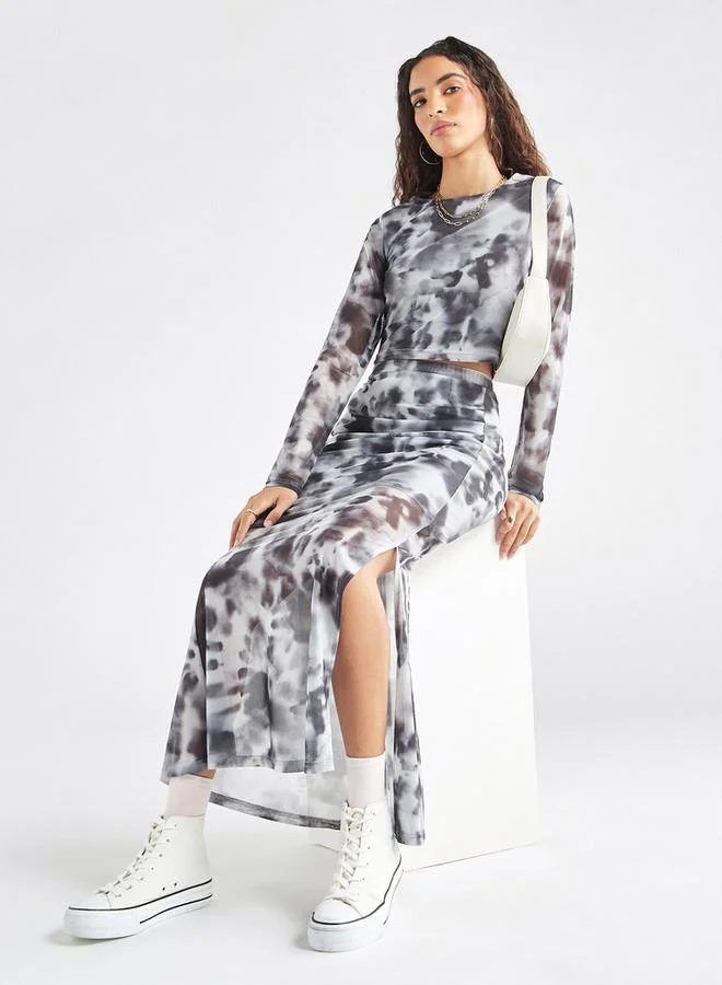 Splash FAV Tie Dye Print Maxi Skirt with Elasticated Waistband and Slit