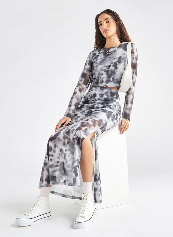 Splash FAV Tie Dye Print Maxi Skirt with Elasticated Waistband and Slit - Image 2