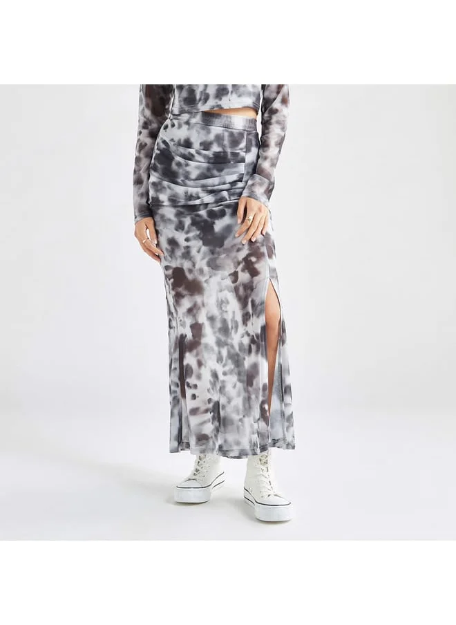 FAV Tie Dye Print Maxi Skirt with Elasticated Waistband and Slit