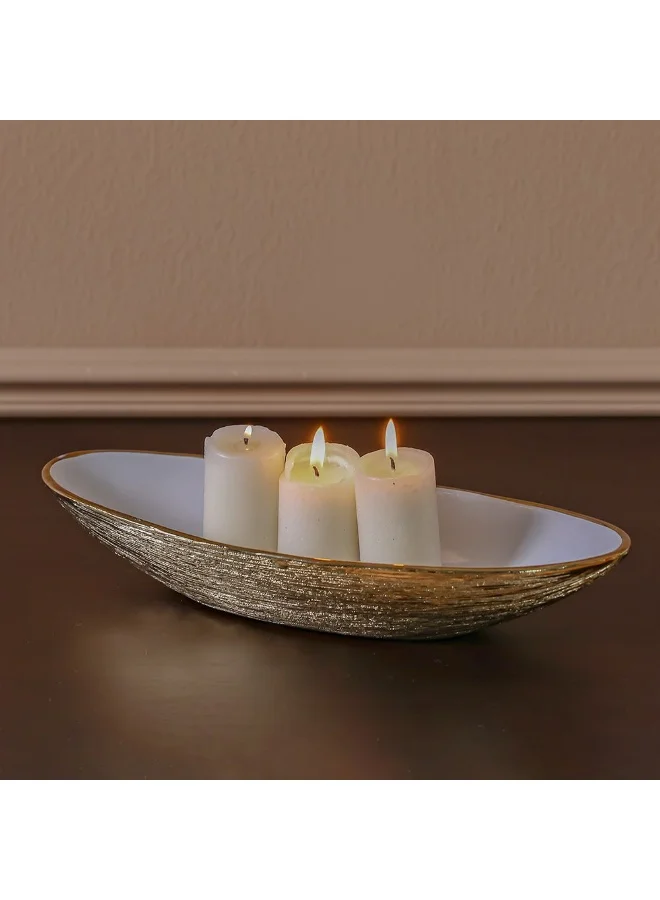 DANUBE HOME Danube Home Inaaya Oval Ceramic Plate 30X13X8 Cm Luxury Stoneware Serving Platter In Titanium Gold With White Finish Decorative Bowls & Trays Decorative Home Accessories