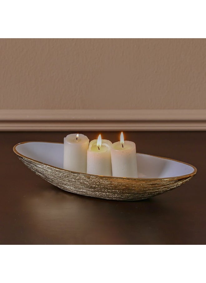 DANUBE HOME Danube Home Inaaya Oval Ceramic Plate 30X13X8 Cm Luxury Stoneware Serving Platter In Titanium Gold With White Finish Decorative Bowls & Trays Decorative Home Accessories  - Image 1