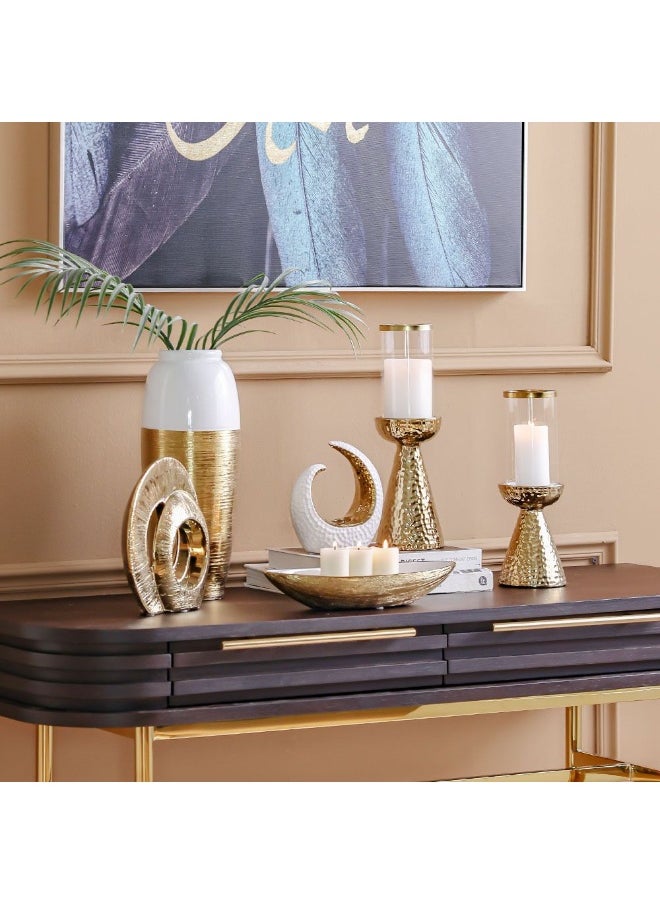 DANUBE HOME Danube Home Inaaya Oval Ceramic Plate 30X13X8 Cm Luxury Stoneware Serving Platter In Titanium Gold With White Finish Decorative Bowls & Trays Decorative Home Accessories  - Image 4