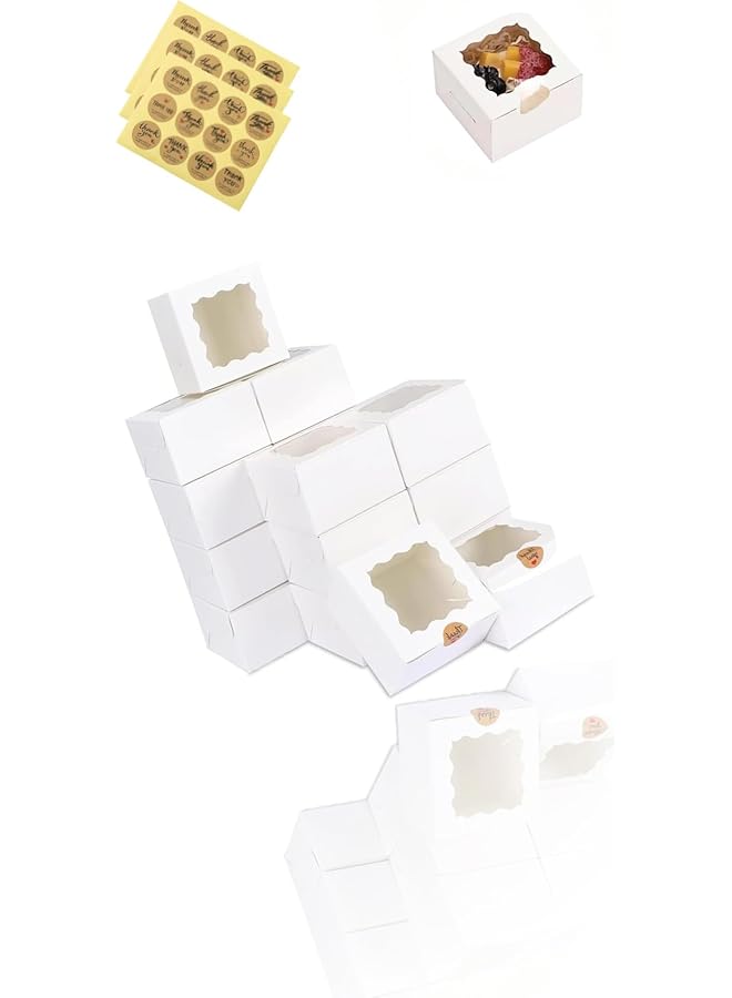 S-TOP 30 Pack of White Bakery Boxes with Window White Paperboard Treat Boxes for Cookies Mini Cakes Pastries and Small Treats 4x4x2.5 Inches Paperboard Dessert Boxes - Image 1
