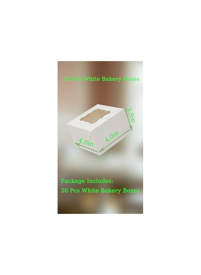 S-TOP 30 Pack of White Bakery Boxes with Window White Paperboard Treat Boxes for Cookies Mini Cakes Pastries and Small Treats 4x4x2.5 Inches Paperboard Dessert Boxes - Image 5