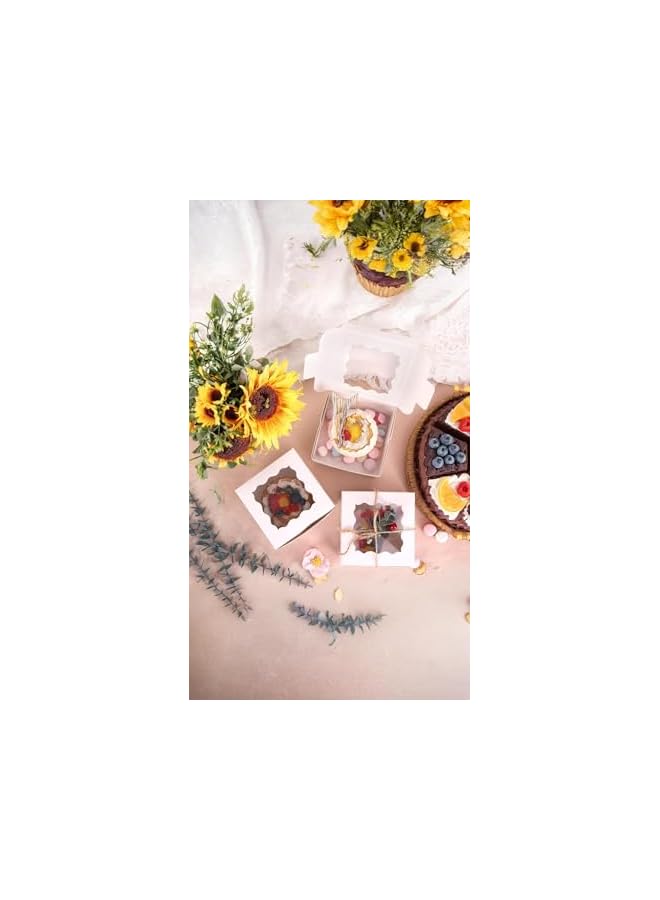 S-TOP 30 Pack of White Bakery Boxes with Window White Paperboard Treat Boxes for Cookies Mini Cakes Pastries and Small Treats 4x4x2.5 Inches Paperboard Dessert Boxes - Image 3