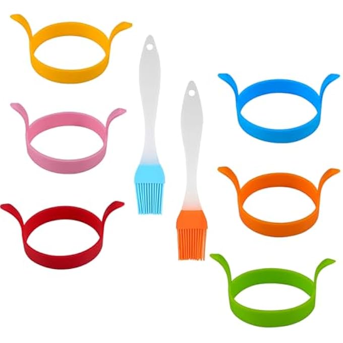 Duomama 6Pcs Egg Fryers Set With 2 Pcs Silicone Brushes  Cooking Tools For Breakfasts  Easy Flip Design - Image 1