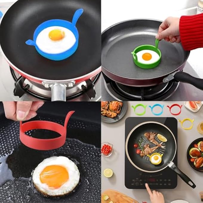Duomama 6Pcs Egg Fryers Set With 2 Pcs Silicone Brushes  Cooking Tools For Breakfasts  Easy Flip Design - Image 4