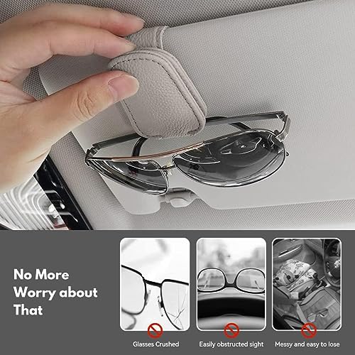 PLENARO Sunglass Holder for Car Visor Clip, Magnetic Leather Car Sunglasses Holder Eyeglass Hanger Clip for Car Visor, Universal Auto Interior Accessories (Grey) - Image 4