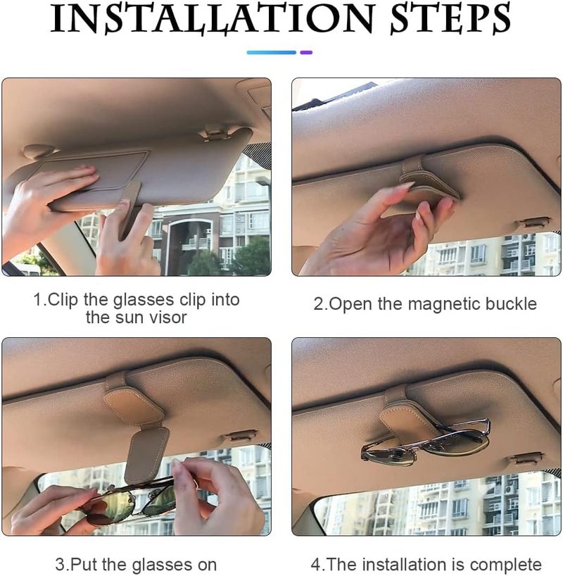 PLENARO Sunglass Holder for Car Visor Clip, Magnetic Leather Car Sunglasses Holder Eyeglass Hanger Clip for Car Visor, Universal Auto Interior Accessories (Grey) - Image 2