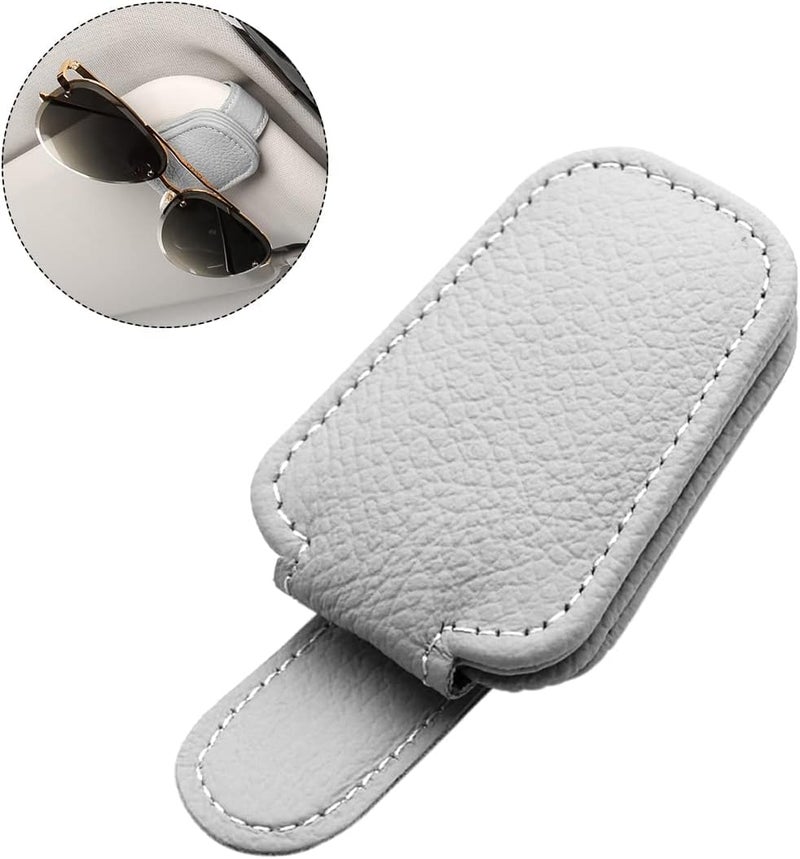PLENARO Sunglass Holder for Car Visor Clip, Magnetic Leather Car Sunglasses Holder Eyeglass Hanger Clip for Car Visor, Universal Auto Interior Accessories (Grey) - Image 1