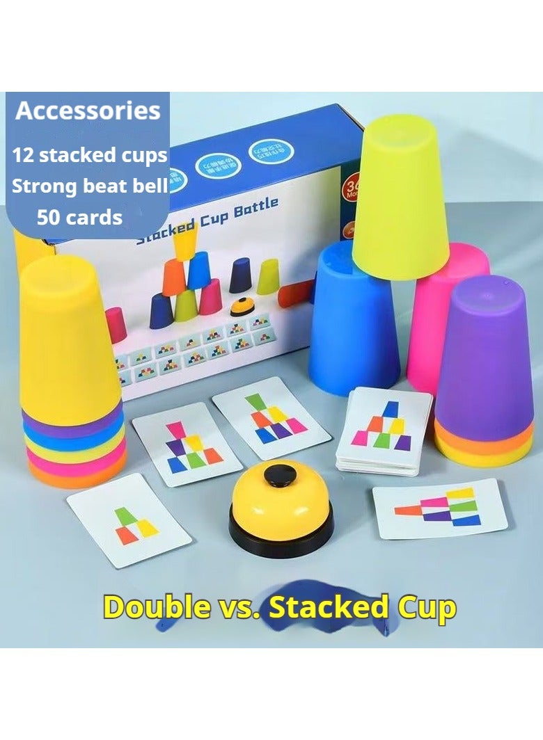 Stacking Cup Double Competition Children's Interactive Cognitive Development Toy Enhances Thinking Logic and Attention through Competitive Speed Challenge Suitable for Kindergarten Family Entertainment and Party Games of All Ages  - Image 1