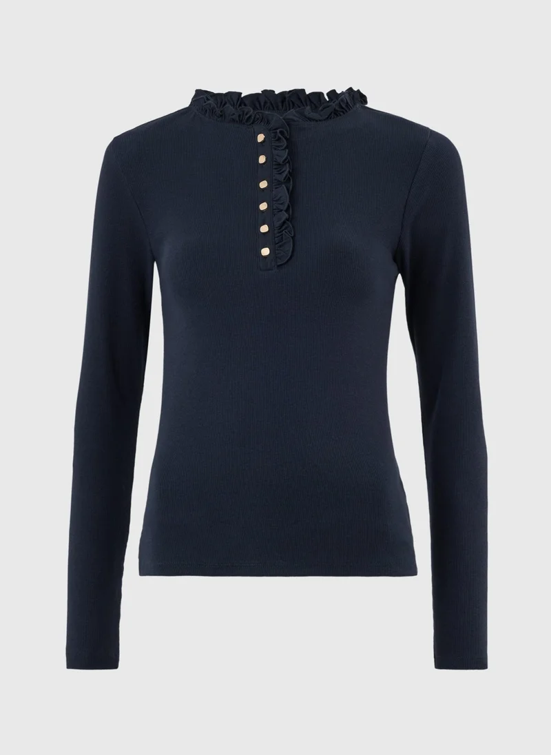 Matalan Navy Frill Neck Henley Top