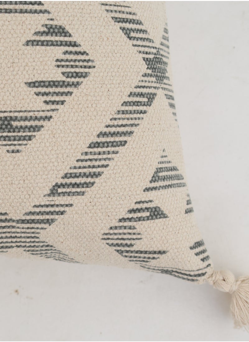 Ramsha - Grey and White Color Printed Home Decor Tassel Cushion with insert for bedroom– CS 326 - Image 1