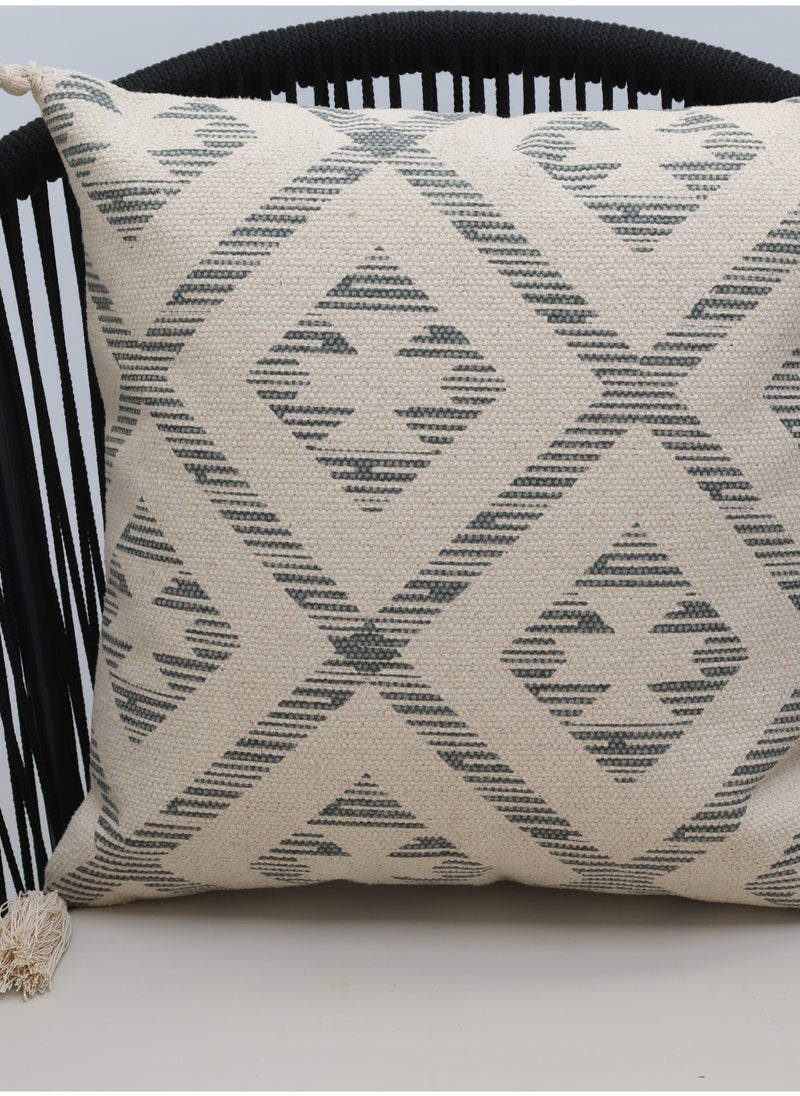 Ramsha - Grey and White Color Printed Home Decor Tassel Cushion with insert for bedroom– CS 326 - Image 1