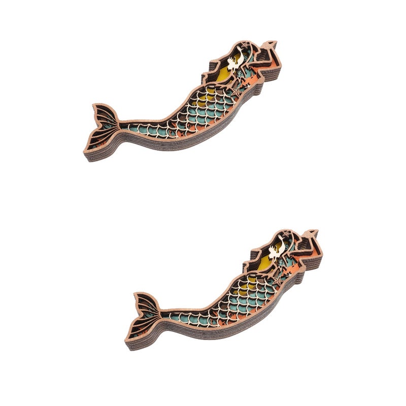 2pcs 3D Wood Carving Mermaid Carving Mermaid Ornament Multi-Layer Wood Carved Decoration - Image 1