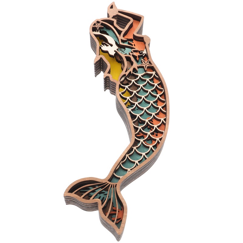 2pcs 3D Wood Carving Mermaid Carving Mermaid Ornament Multi-Layer Wood Carved Decoration - Image 2