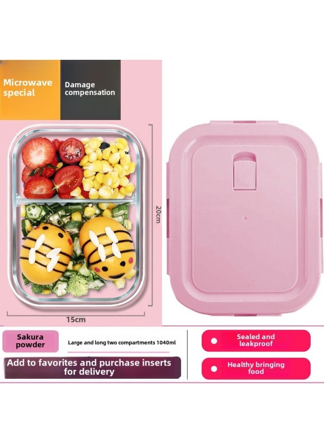 Generic - Custom Processing High Borosilicate Glass Lunch Box Three-piece Set Student Office Workers With Rice Bowl Microwave Oven Special Fresh-keeping Bowl-Specifications:Large And Long Two-compartment Fresh-keeping Bowl 1000ml-Color:Blue - Image 1
