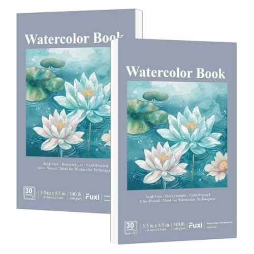 Fuxi Small Watercolor Sketchbook, 2-Pack - 5.5" x 8.5" | 140lb/300gsm Cold Press Watercolor Paper, 30 Sheets Per Pad. - Image 1