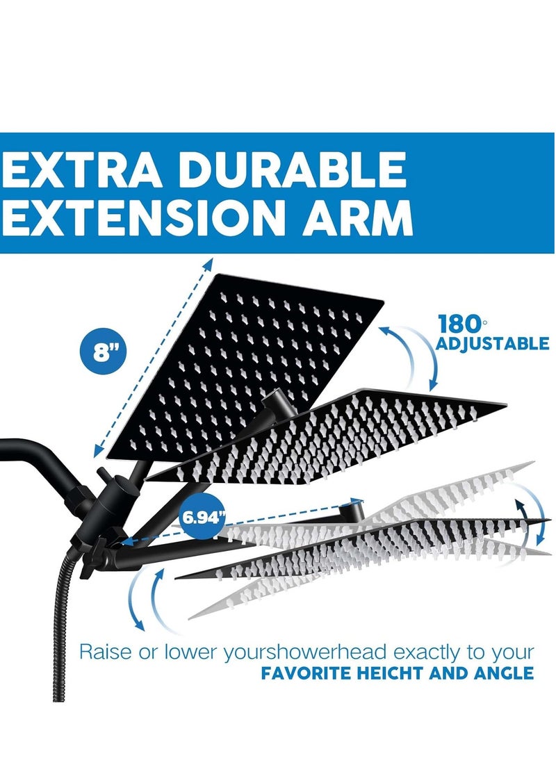 Arabest Shower Head,8”Rain Shower Head with Handheld Spray Combo and Adjustable Extension Arm/3-Way Flow Regulator/Shower System,High Pressure Rain Fall Hose,Matt Black - Image 3