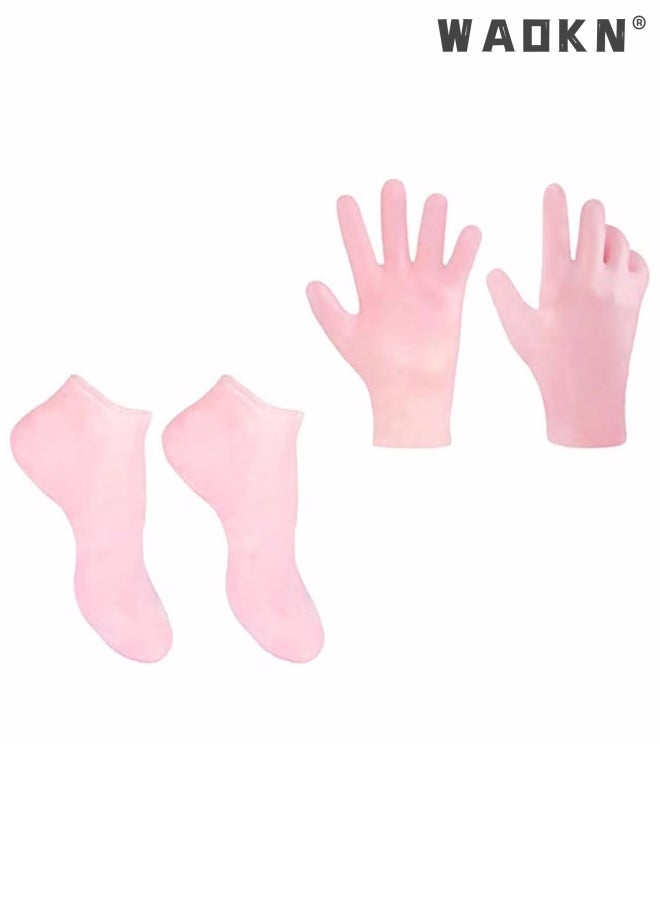 WAOKN 2 Pairs Smooth, Moisturizing Socks Set Gel Spa Gloves Skin Care Socks, for Moisturize Soften Repairing Hands Feet Callus Remover, Foot Anti-ing Protector Foot Care Tool for Women Men Dry ed Foot Skin  - Image 1