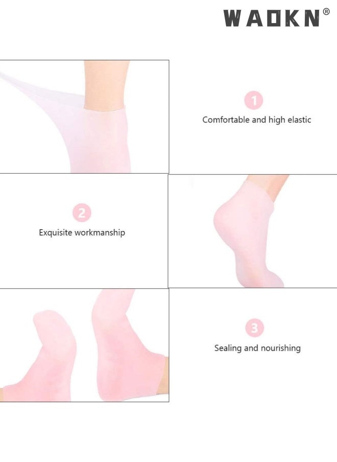 WAOKN 2 Pairs Smooth, Moisturizing Socks Set Gel Spa Gloves Skin Care Socks, for Moisturize Soften Repairing Hands Feet Callus Remover, Foot Anti-ing Protector Foot Care Tool for Women Men Dry ed Foot Skin  - Image 4
