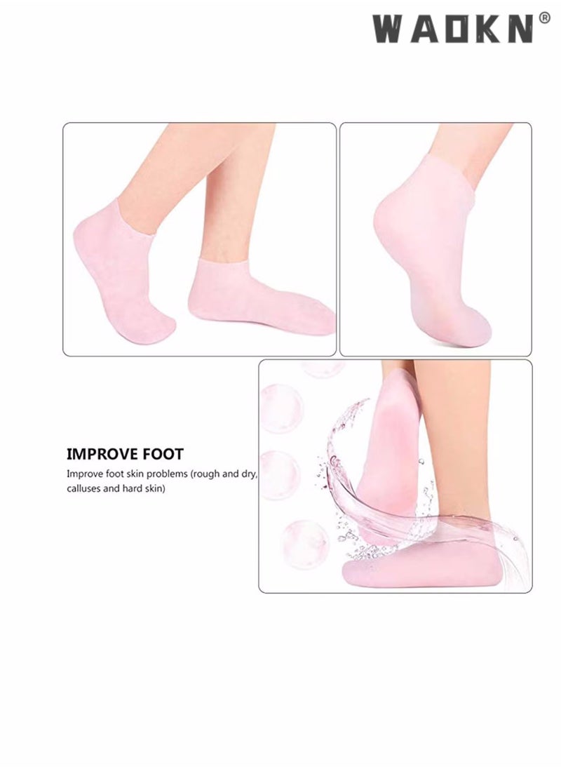 WAOKN 2 Pairs Smooth, Moisturizing Socks Set Gel Spa Gloves Skin Care Socks, for Moisturize Soften Repairing Hands Feet Callus Remover, Foot Anti-ing Protector Foot Care Tool for Women Men Dry ed Foot Skin  - Image 3