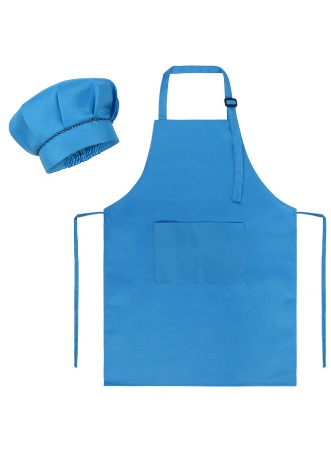 SUNLAND Kids Apron And Hat Set Children Chef Apron For Cooking Baking Painting (Blue, M) - Image 1