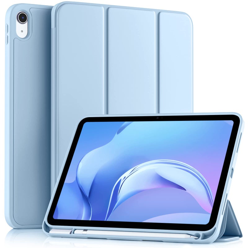 Akkerds Compatible with iPad A16 11th Generation Case 11 Inch 2025 for iPad 10th Generation Case 109 Inch 2022 with Pencil Holder Slim Trifold Stand Protective Cover with Soft TPU Back Sky Blue