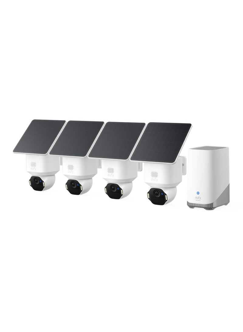 إيوفي eufy Security SoloCam E42 مجموعة 4 كاميرات (HomeBase S380)، كاميرا مراقبة خارجية لاسلكية بدقة 4K، تعمل بالطاقة الشمسية، مع تتبع الحركة بالذكاء الاصطناعي، ضوء تحذيري وامض، حركة بان وتيلت، التعرف على الوجوه - Image 1