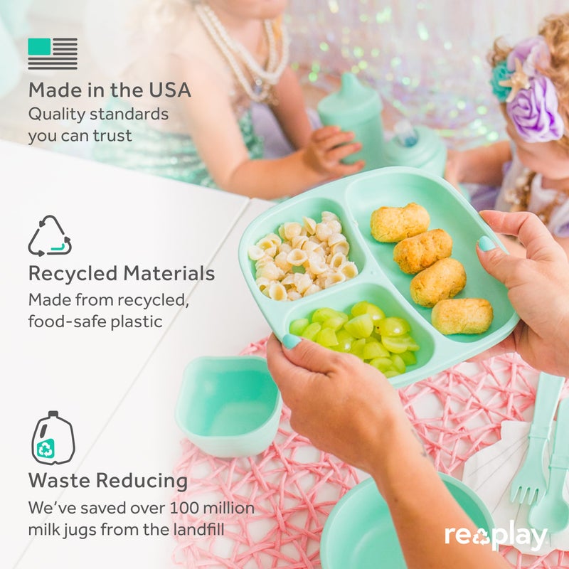 Re-Play - 4 Pack 7.37" Divided Plates with Deep Sides for Baby, Toddler & Child Feeding - BPA Free - Made in USA from Recycled Milk Jugs - Meadow - Image 2