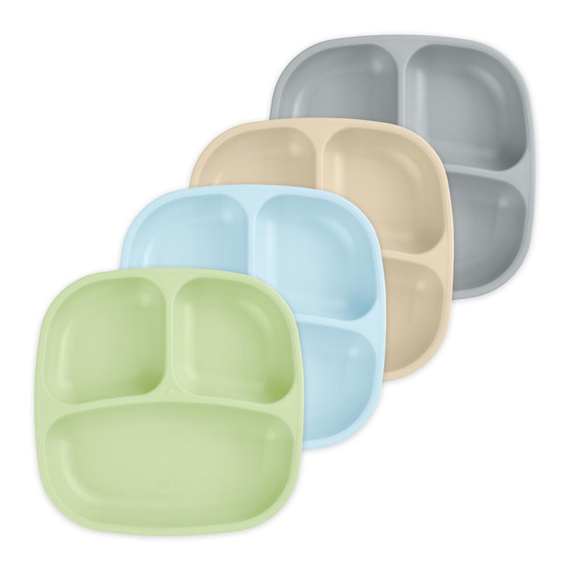 Re-Play - 4 Pack 7.37" Divided Plates with Deep Sides for Baby, Toddler & Child Feeding - BPA Free - Made in USA from Recycled Milk Jugs - Meadow - Image 1