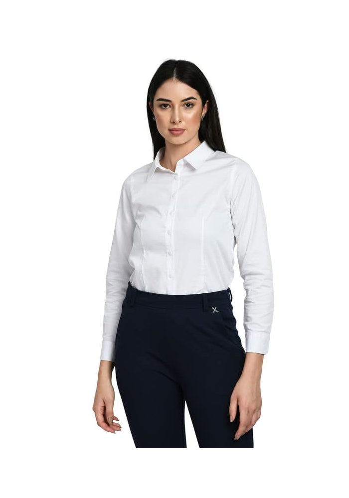 Exude قميص رسمي أبيض سادة للنساء - Image 1