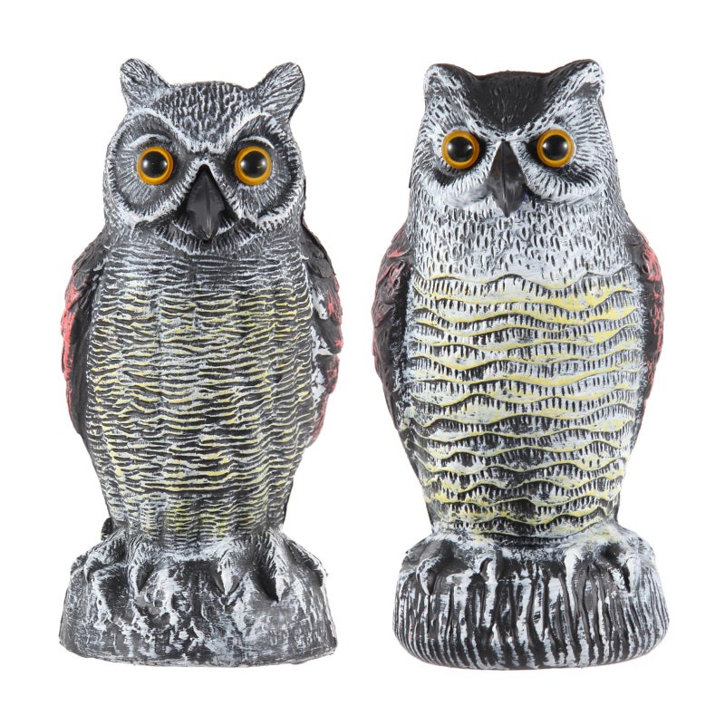 Hedoc 2 Pack Fake Owl Decoys to Scare Birds Away, Great Horned Owl Bird Deterrents, Nature Scarecrow Plastic Pest Repellent, Garden Decor and Yard Decoration for Gardens and Rooftops - Image 1