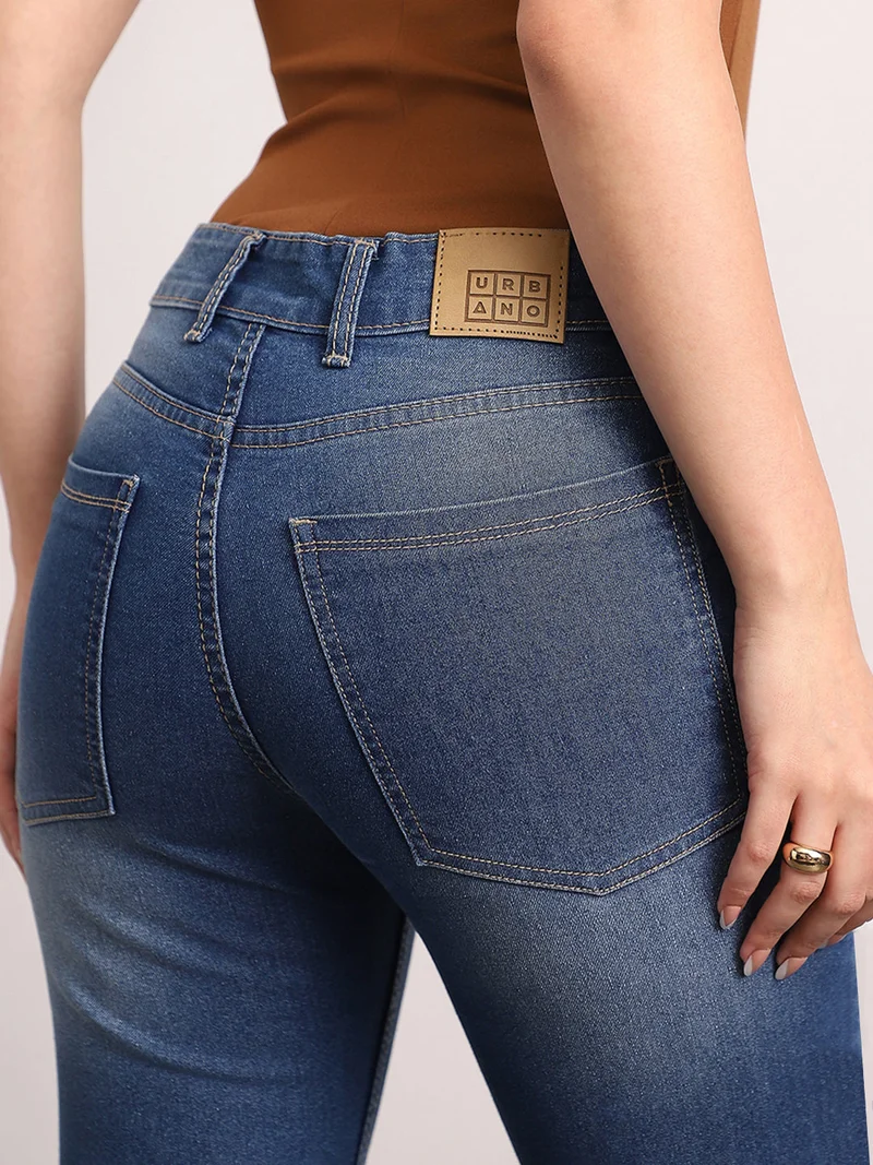 Urbano Fashion  Urbano Fashion Women's Blue Mid Rise Bootcut Washed Jeans Stretchable  | Best Price UAE