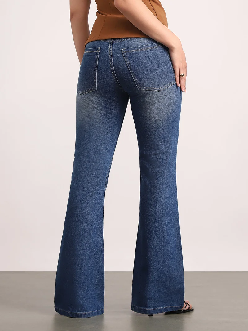Urbano Fashion  Urbano Fashion Women's Blue Mid Rise Bootcut Washed Jeans Stretchable  | Best Price UAE