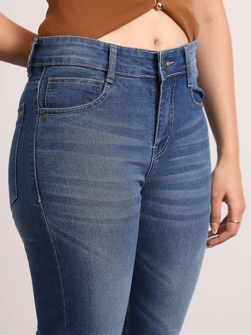 Urbano Fashion  Urbano Fashion Women's Blue Mid Rise Bootcut Washed Jeans Stretchable  | Best Price UAE