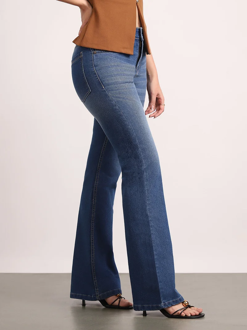 Urbano Fashion  Urbano Fashion Women's Blue Mid Rise Bootcut Washed Jeans Stretchable  | Best Price UAE