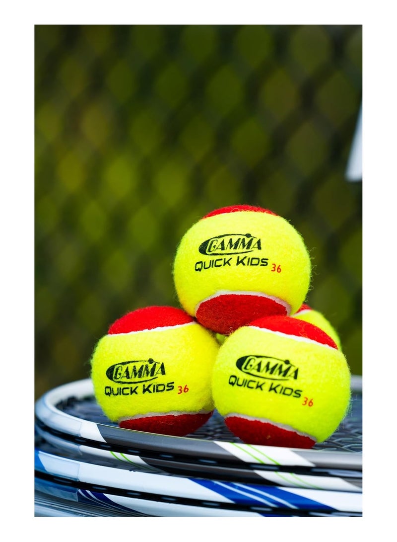 Gamma Quick Kids | bag of 12 , 36' court Training Tennis Balls for Kids & Beginners, Low-Compression Core Reduces Speed & Bounce, Great for Tennis Practice, USTA & ITF Approved for Use in 10 & Under Tournaments - Image 5