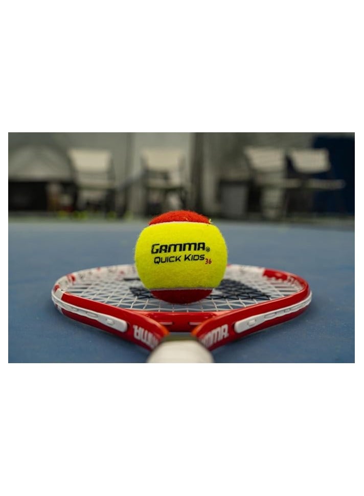 Gamma Quick Kids | bag of 12 , 36' court Training Tennis Balls for Kids & Beginners, Low-Compression Core Reduces Speed & Bounce, Great for Tennis Practice, USTA & ITF Approved for Use in 10 & Under Tournaments - Image 4