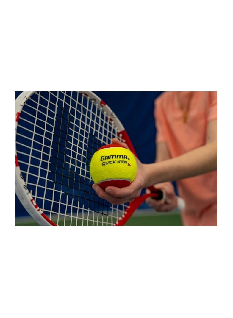 Gamma Quick Kids | bag of 12 , 36' court Training Tennis Balls for Kids & Beginners, Low-Compression Core Reduces Speed & Bounce, Great for Tennis Practice, USTA & ITF Approved for Use in 10 & Under Tournaments - Image 3