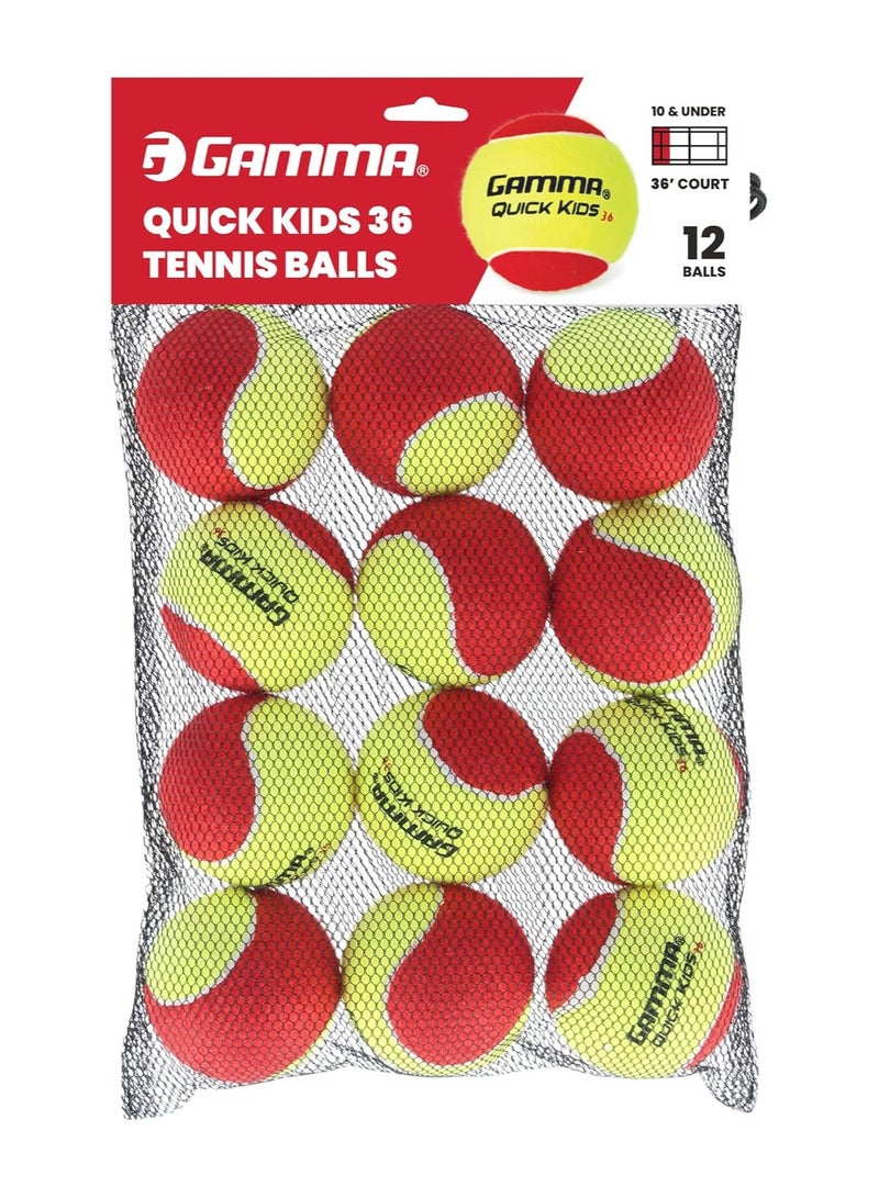 Gamma Quick Kids | bag of 12 , 36' court Training Tennis Balls for Kids & Beginners, Low-Compression Core Reduces Speed & Bounce, Great for Tennis Practice, USTA & ITF Approved for Use in 10 & Under Tournaments - Image 1