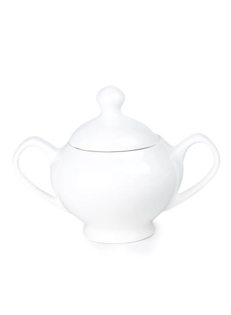 Shallow Shallow 47-Piece Bone China Dinnerware Set White Dinner Set for 8 | Dinner Plates, Dessert Plates Tea Cups Saucers Bowls Salad Bowl Oval Platter Tea Pot Sugar Pot Creamer Salt & Pepper Shakers