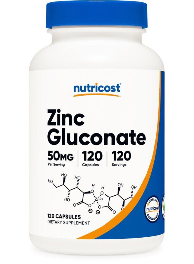 Nutricost زنك غلوكونات 120 كبسولة نباتية (50 ملغ) - خالي من الغلوتين وغير معدل وراثيًا - Image 1