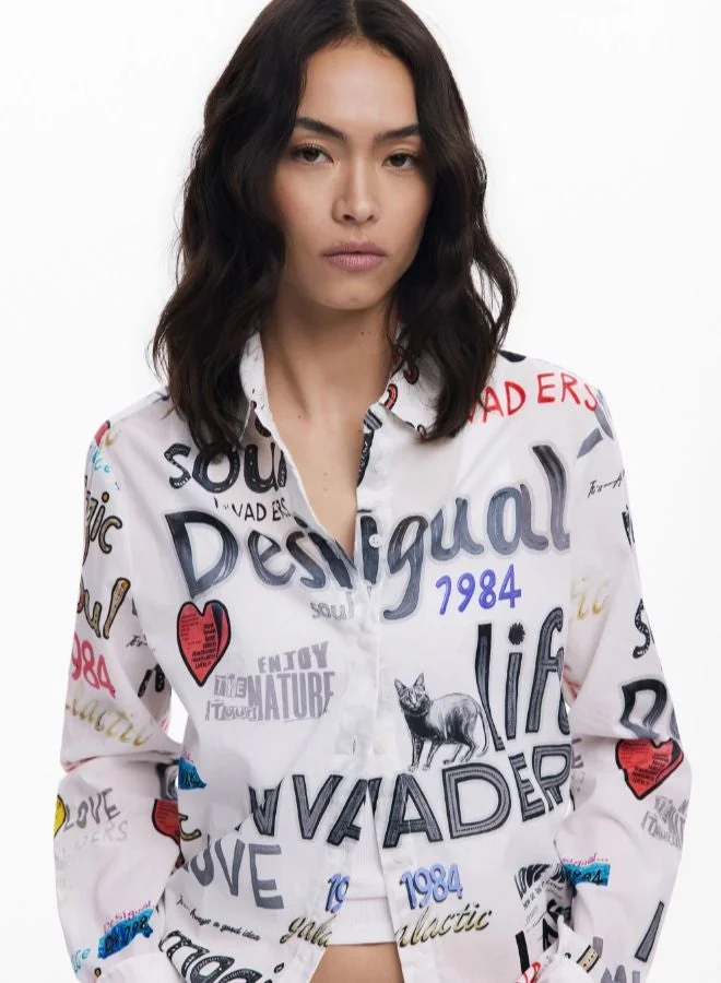 Desigual White Cotton Shirt With Letters for Women | Best Price UAE